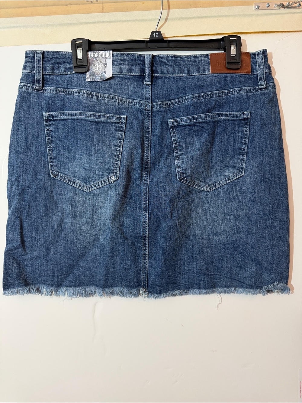 NWT Hydraulic Soho High Rise Dark Blue Pearl-Embellished Denim Mini Skirt Sz 14 - Picture 5 of 8